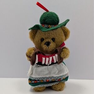 Sunny Toys Accordion Bear Ornament German Bavarian Lederhosen Outfit Green Hat